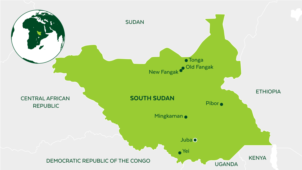 Map of South Sudan and neighboring countries.